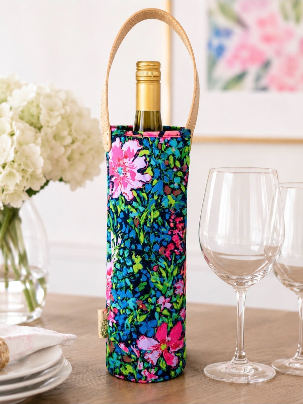 Lilly Pulitzer Insulated Wine Bottle Carrier Floral Neoprene‎ Tote Gift Bag